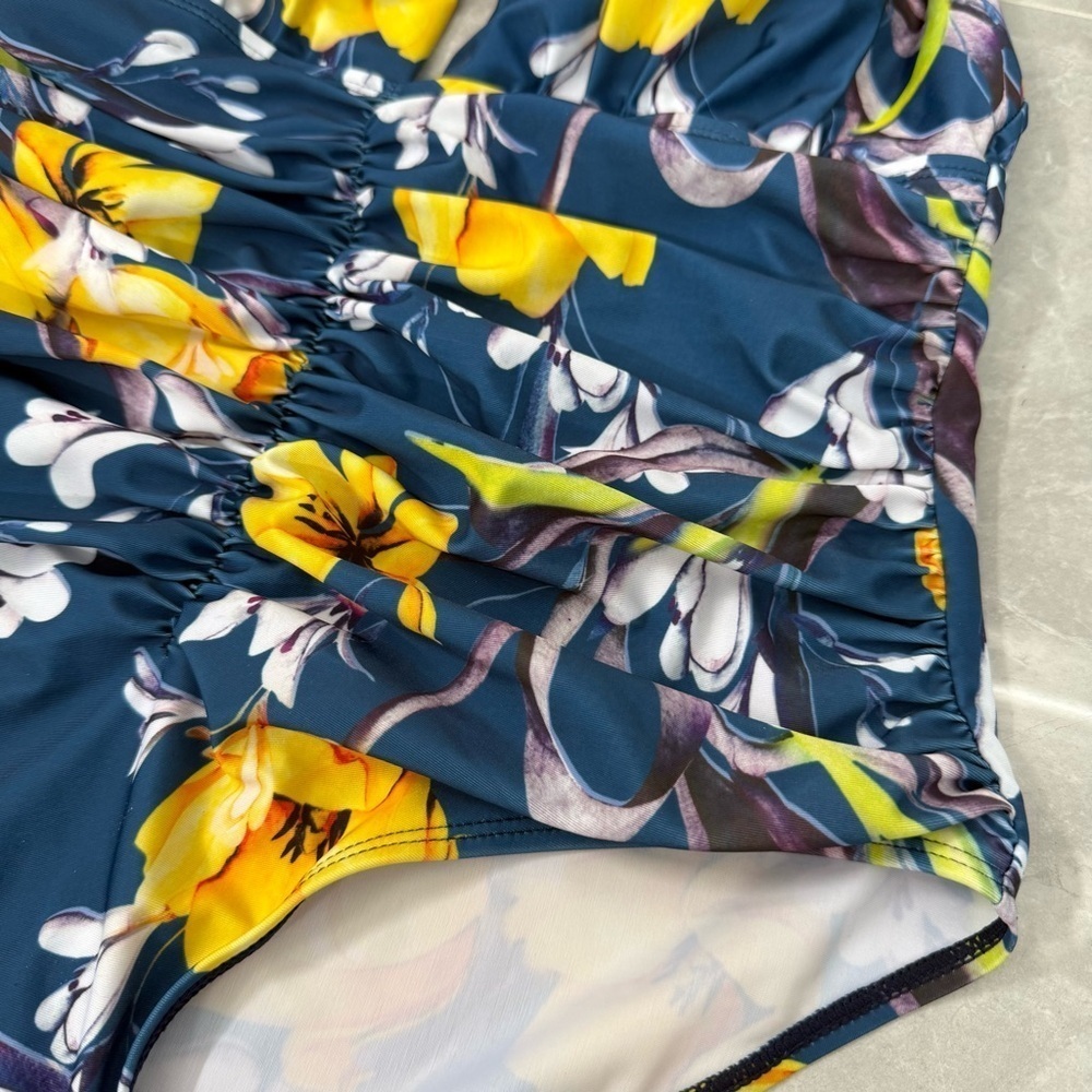 Women's APPIE Floral Ruched Tummy Control One Piece V-Neck Keyhole Swimsuit XL - Picture 6 of 16